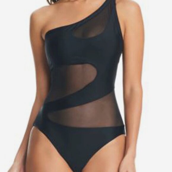 Other - Bar Iii Women's One-Shoulder Mesh Cutout Swimsuit Black Size L 3980